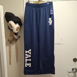 Yale Men Wide Leg Fleece Sweatpants Navy Blue University Joggers M